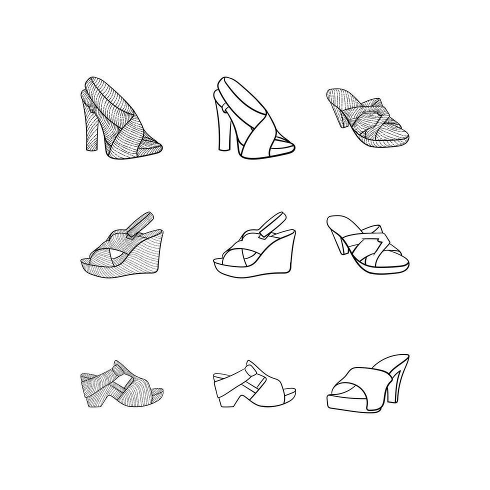 uppsättning av tofflor kvinna mode elegant linje illustration samling, med modern vektor begrepp. lämplig för din företag