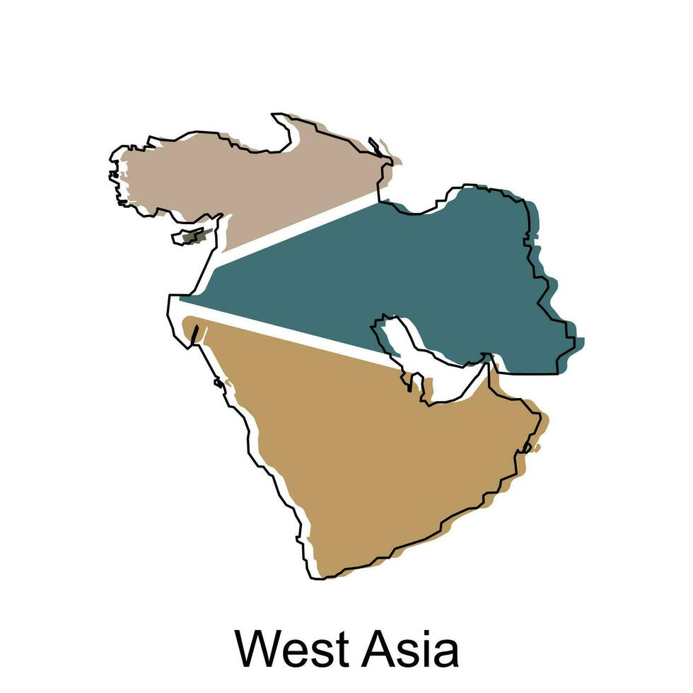 Karta av väst Asien design illustration, vektor symbol, tecken, översikt, värld Karta internationell vektor mall på vit bakgrund