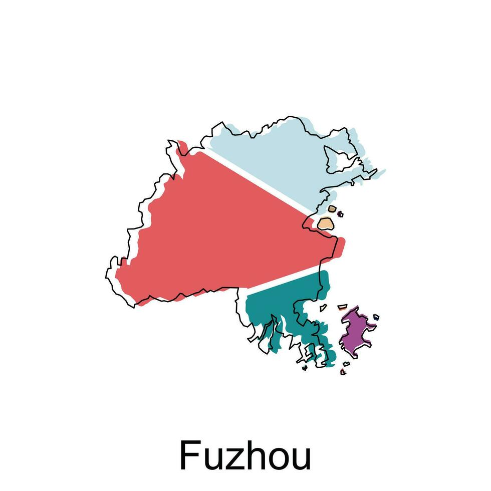 Karta av fuzhou hög kvalitet är en provins av Kina Karta, svart och vit detaljerad översikt regioner av de Land. vektor illustration mall