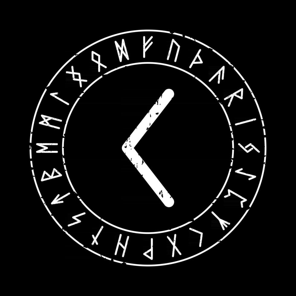 schwarzer quadratischer Hintergrund mit Kenaz-Rune in einem magischen Kreis vektor