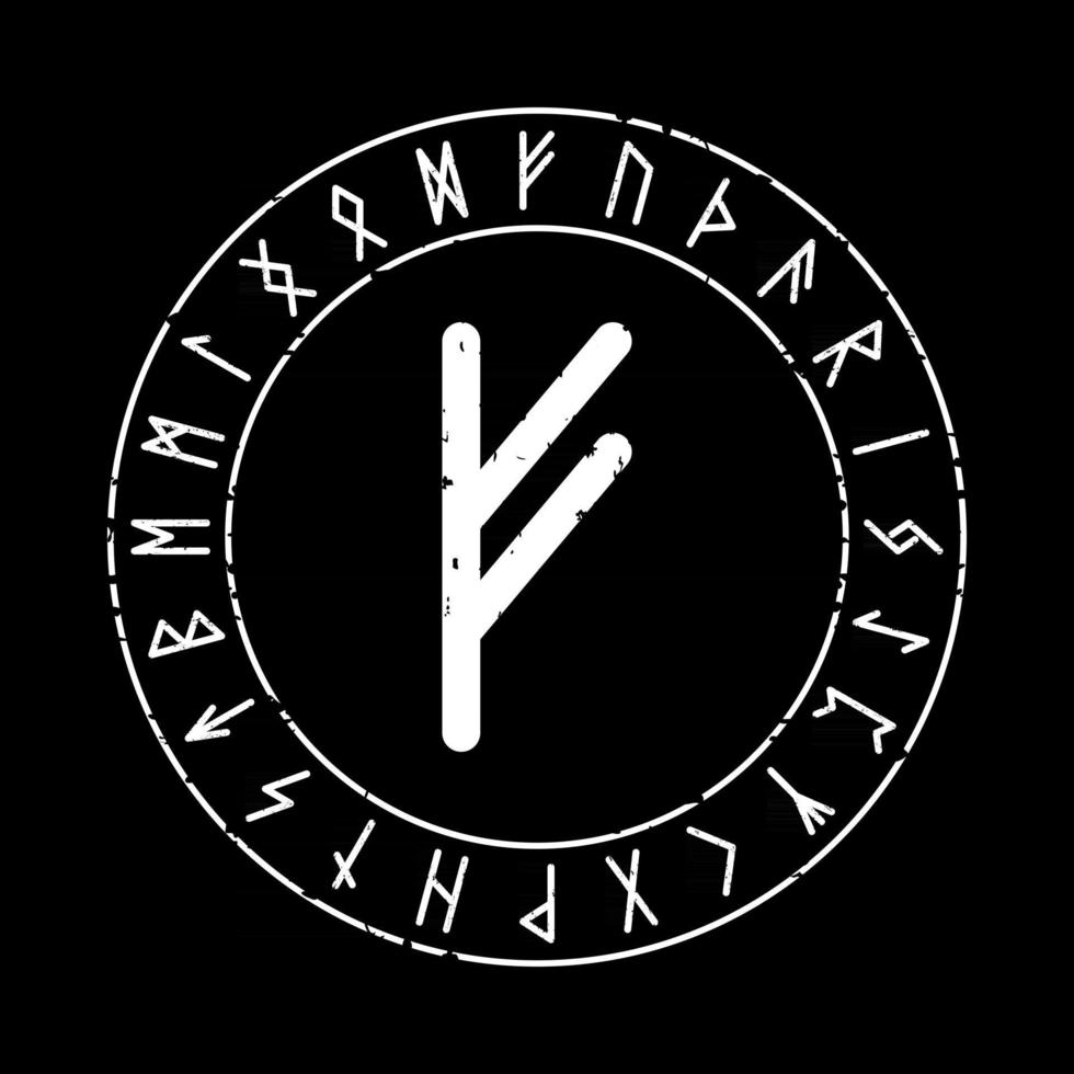 svart fyrkantig bakgrund med fehu runa i magisk cirkel vektor