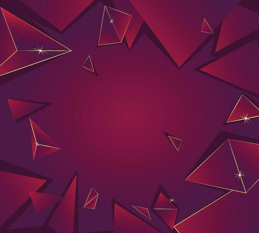 modern abstrakt polygonal Design 3d Hintergrund, rot Dreiecke mit golden Grenzen, Luxus Hintergrund, Banner, Vorlagen vektor
