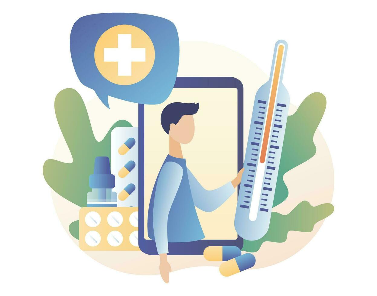 uppkopplad läkare begrepp. patient samråd till de läkare. uppkopplad medicinsk service. modern platt tecknad serie stil. vektor illustration på vit bakgrund