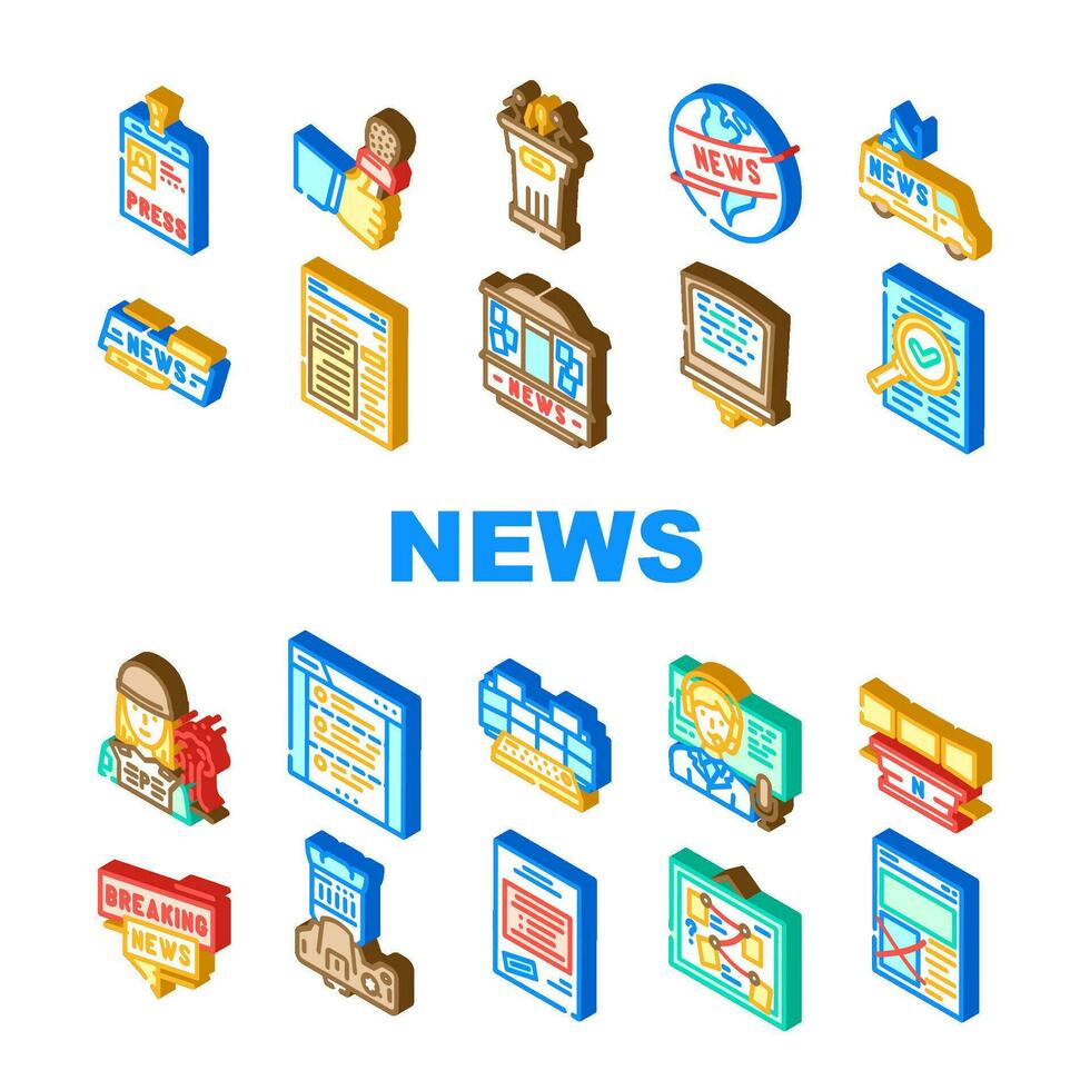 Nyheter media skärm företag ikoner uppsättning vektor