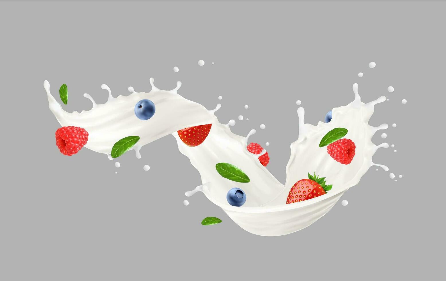 Weiß Joghurt oder Milch Strudel Spritzen mit Beeren vektor