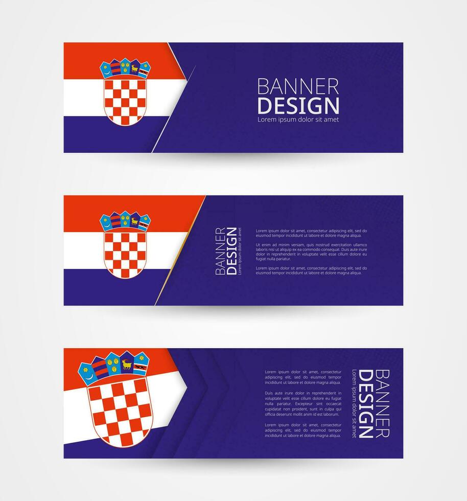 einstellen von drei horizontal Banner mit Flagge von Kroatien. Netz Banner Design Vorlage im Farbe von Kroatien Flagge. vektor