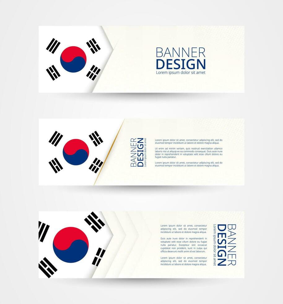 uppsättning av tre horisontell banderoller med flagga av söder korea. webb baner design mall i Färg av söder korea flagga. vektor