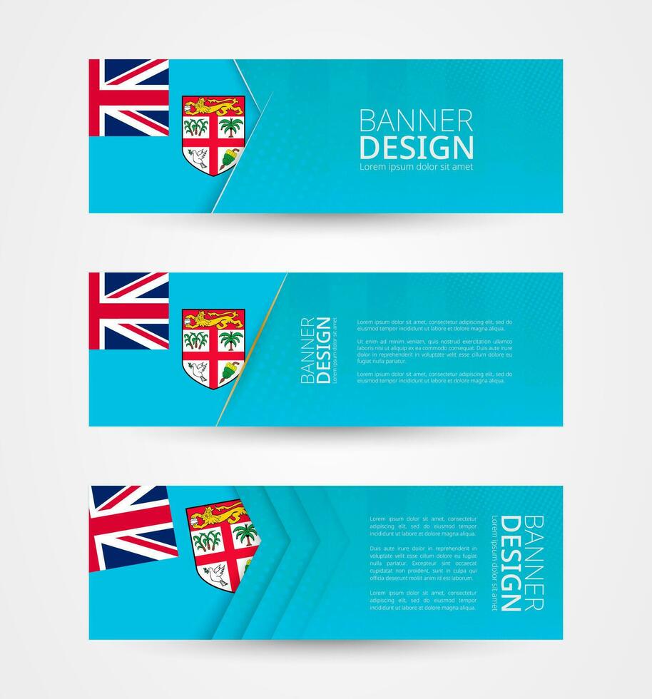 einstellen von drei horizontal Banner mit Flagge von fidschi. Netz Banner Design Vorlage im Farbe von Fidschi Flagge. vektor