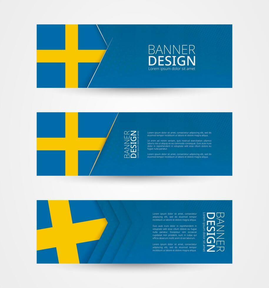 einstellen von drei horizontal Banner mit Flagge von Schweden. Netz Banner Design Vorlage im Farbe von Schweden Flagge. vektor