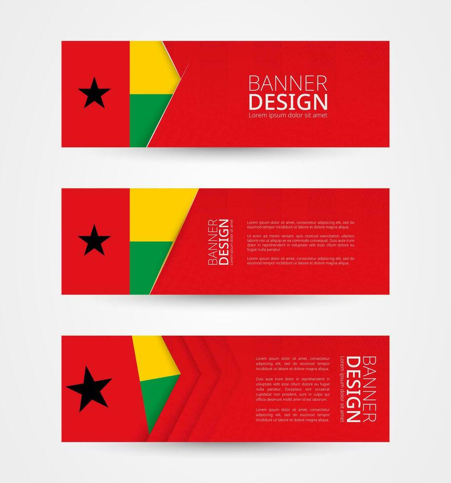 einstellen von drei horizontal Banner mit Flagge von Guinea-Bissau. Netz Banner Design Vorlage im Farbe von Guinea-Bissau Flagge. vektor