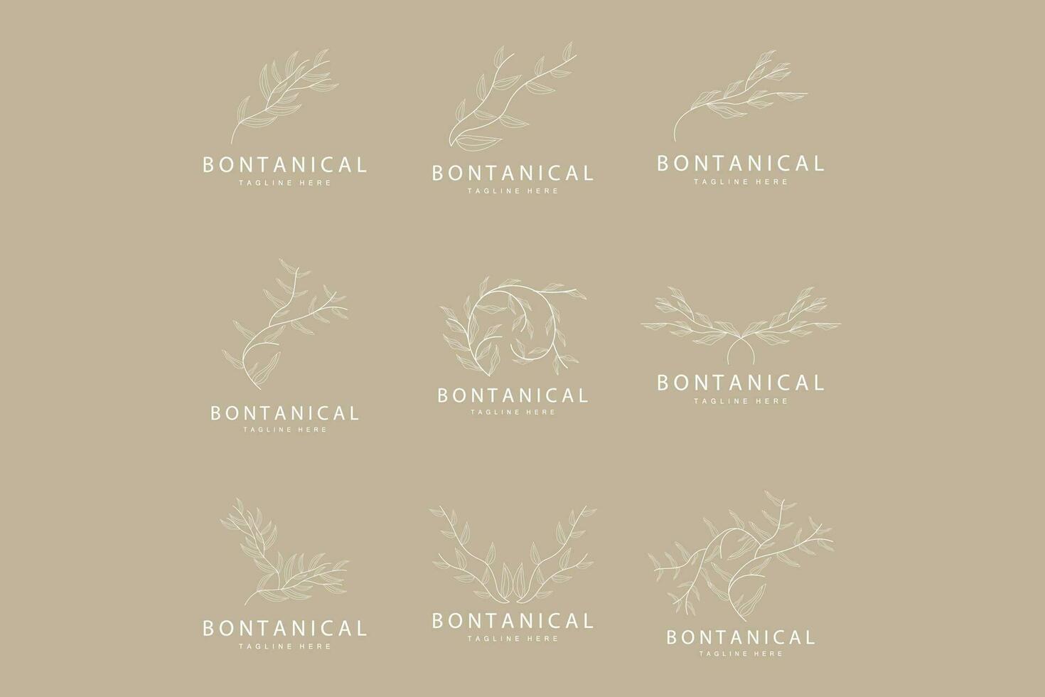 botanisk logotyp, natur växt design, blomma växt ikon vektor med linje modell