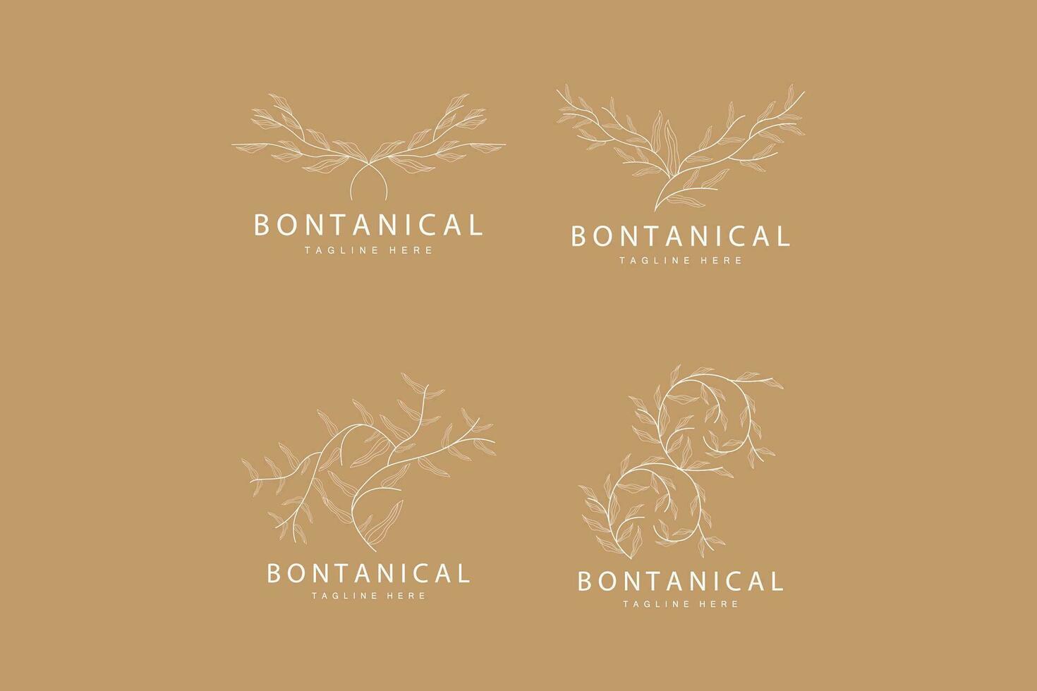 botanisk logotyp, natur växt design, blomma växt ikon vektor med linje modell