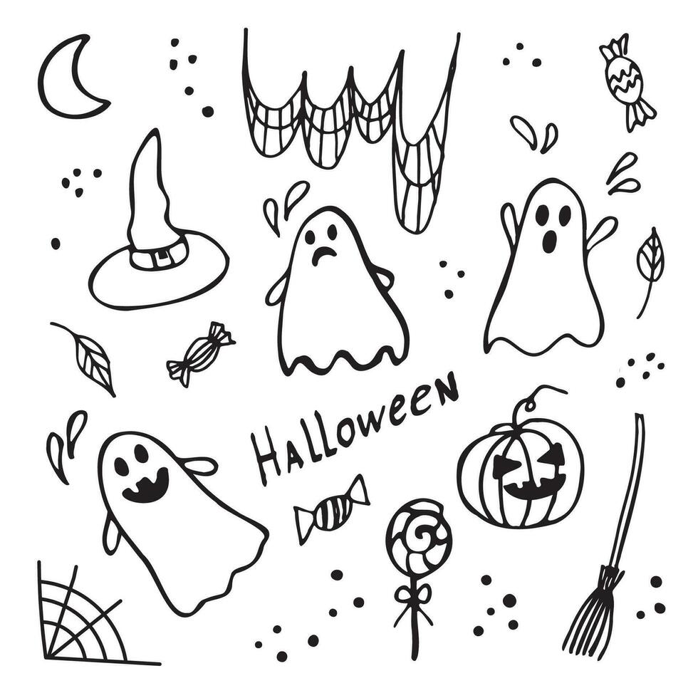 halloween vektor illustration klotter hand ritade. rolig, söt illustration för säsong- design, skriva ut, textil, mall för barn lekrum dekoration, hälsning kort. isolerat vit bakgrund