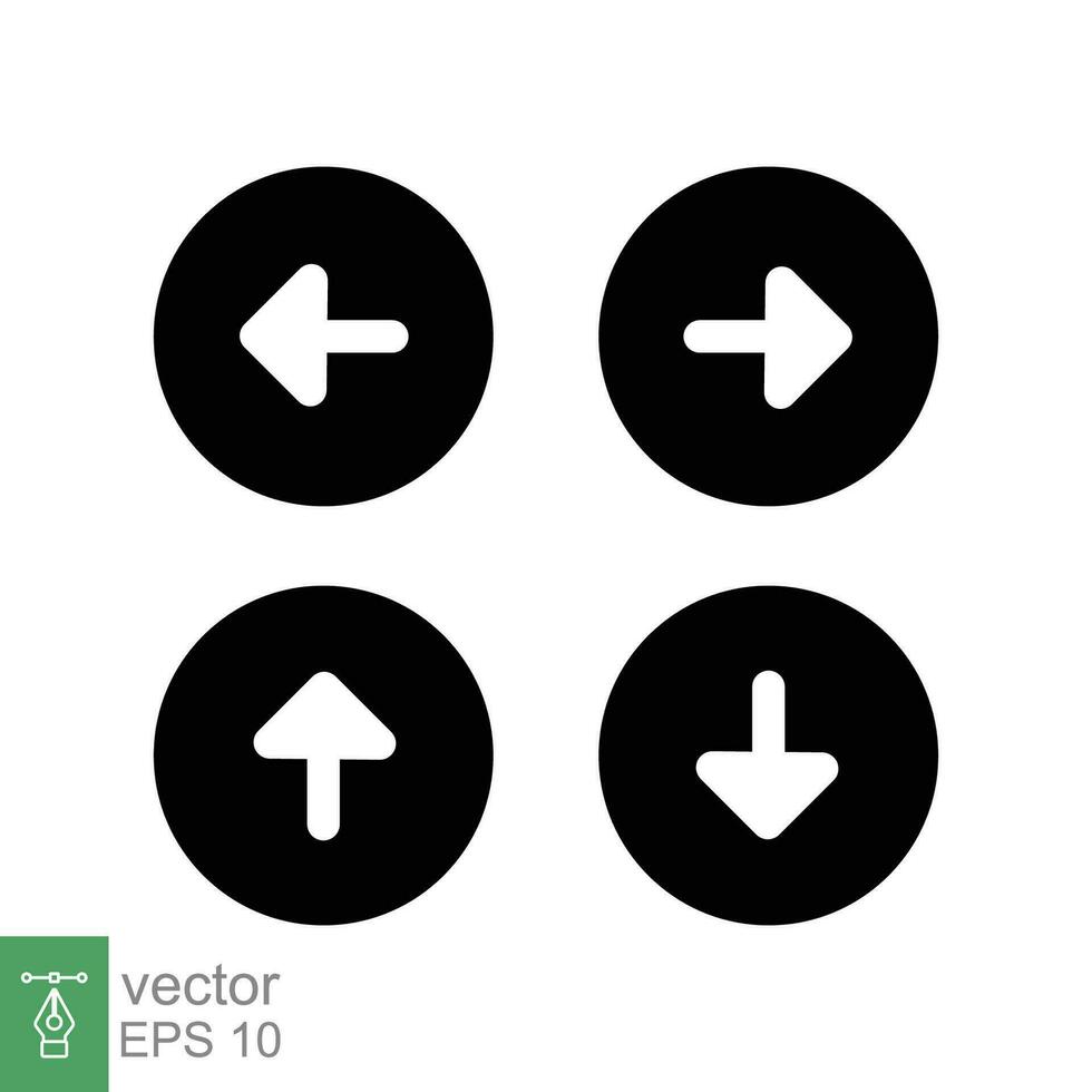 Pfeil Steuerung Taste Symbol Satz. einfach solide Stil. Schieberegler, links, Rechts, hoch, runter, Kreis Navigation Konzept. schwarz Silhouette, Glyphe Symbol. Vektor Illustration isoliert auf Weiß Hintergrund. eps 10.