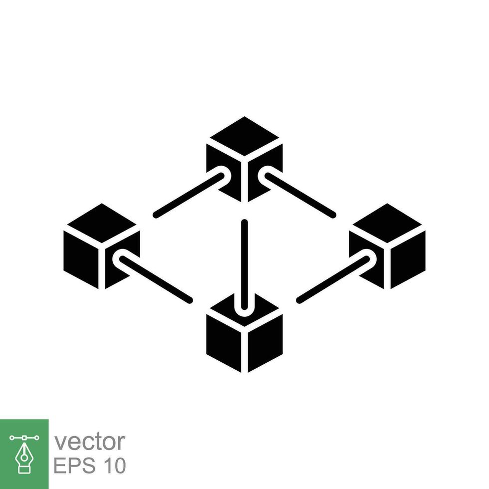 Blockchain Struktur Symbol. einfach solide Stil. 3d Würfel, Quadrat, Transaktion Netzwerk, Technologie Konzept. schwarz Silhouette, Glyphe Symbol. Vektor Illustration isoliert auf Weiß Hintergrund. eps 10.