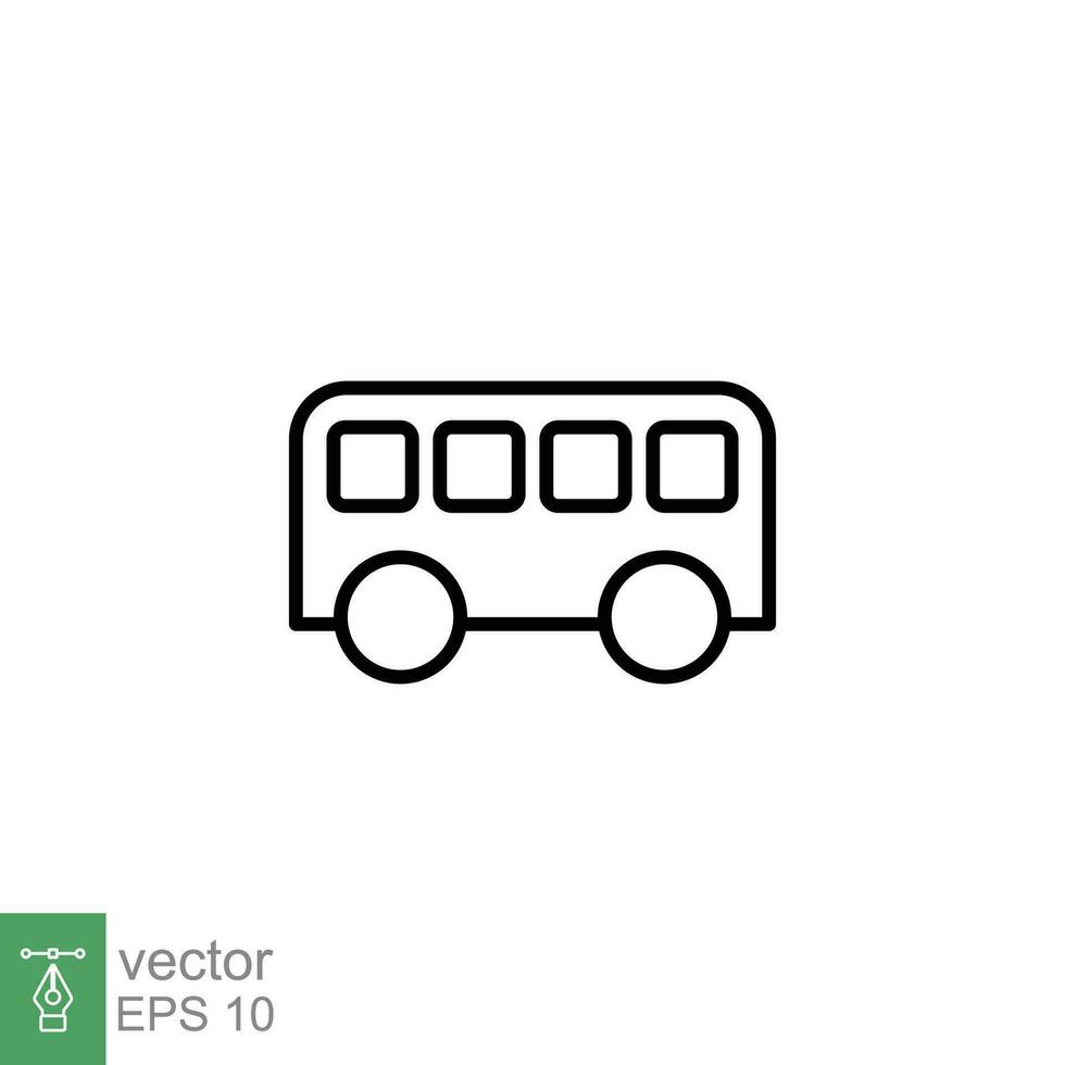 Bus Symbol. einfach Gliederung Stil. Schule Bus, Straße Ausflug Auto, Reise Fahrzeug, Transport Konzept. dünn Linie Symbol. Vektor Illustration isoliert auf Weiß Hintergrund. eps 10.