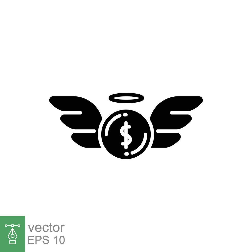 Engel Investor Symbol. einfach solide Stil. finanziell Gründer Geschäftsmann, Geld mit Flügel, Geschäft Konzept. schwarz Silhouette, Glyphe Symbol. Vektor Illustration isoliert auf Weiß Hintergrund. eps 10.