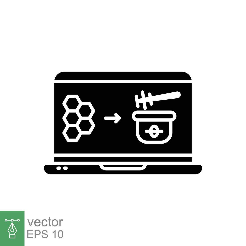 online Honig Produkt Symbol. einfach solide Stil. Essen Geschäft, Natur, Digital Werbung, Technologie Konzept. schwarz Silhouette, Glyphe Symbol. Vektor Illustration isoliert auf Weiß Hintergrund. eps 10.