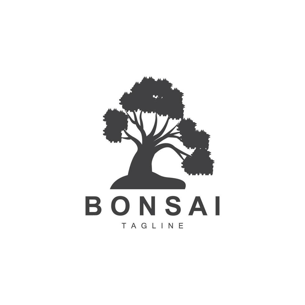 bonsai träd logotyp. enkel minimalistisk silhuett design, växt vektor, ikon illustration element vektor