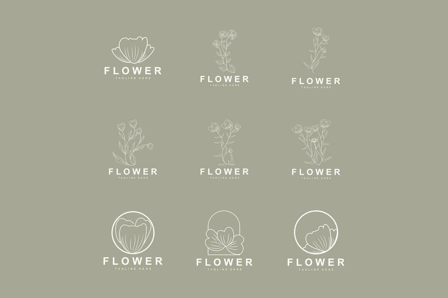 blommig logotyp, löv och blommor botanisk trädgård vektor, blommig design av liv vektor