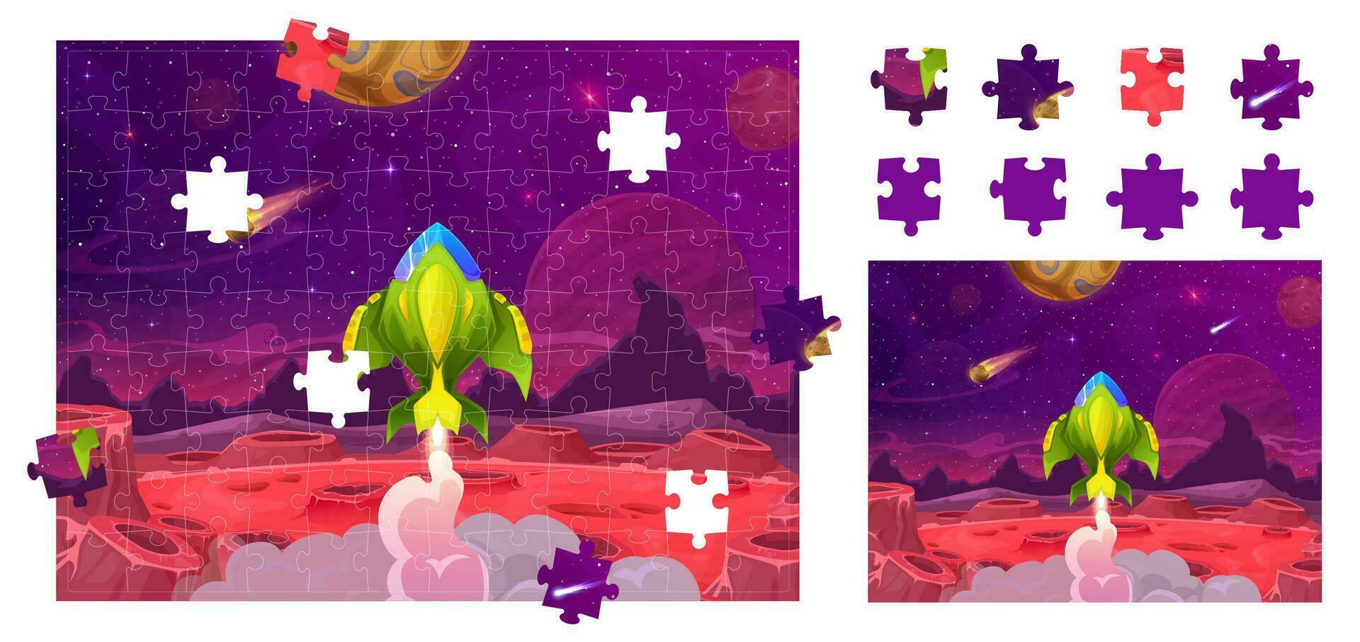 Rakete starten von Planet Puzzle Puzzle Spiel vektor