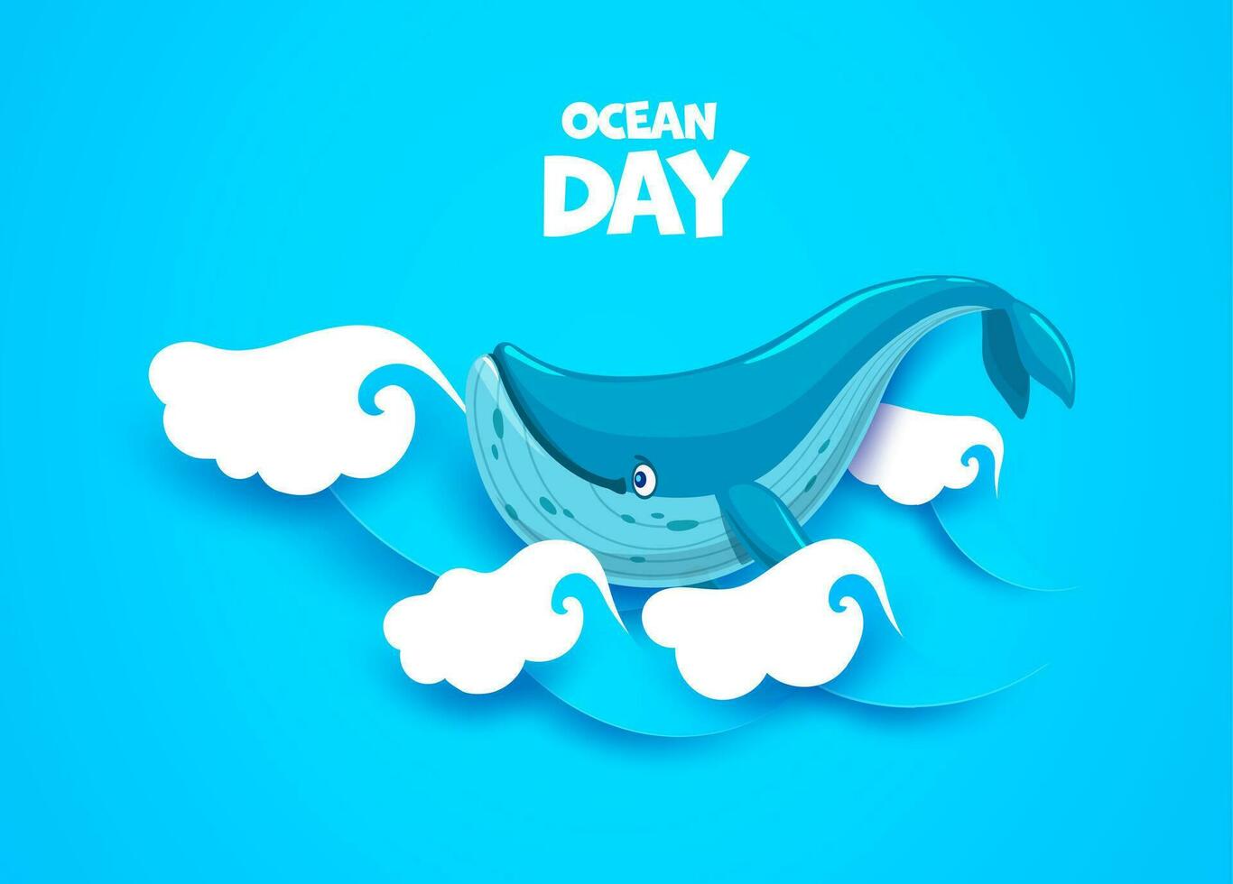 Welt Ozeane Tag. Papier Schnitt Meer Wellen und Wal vektor
