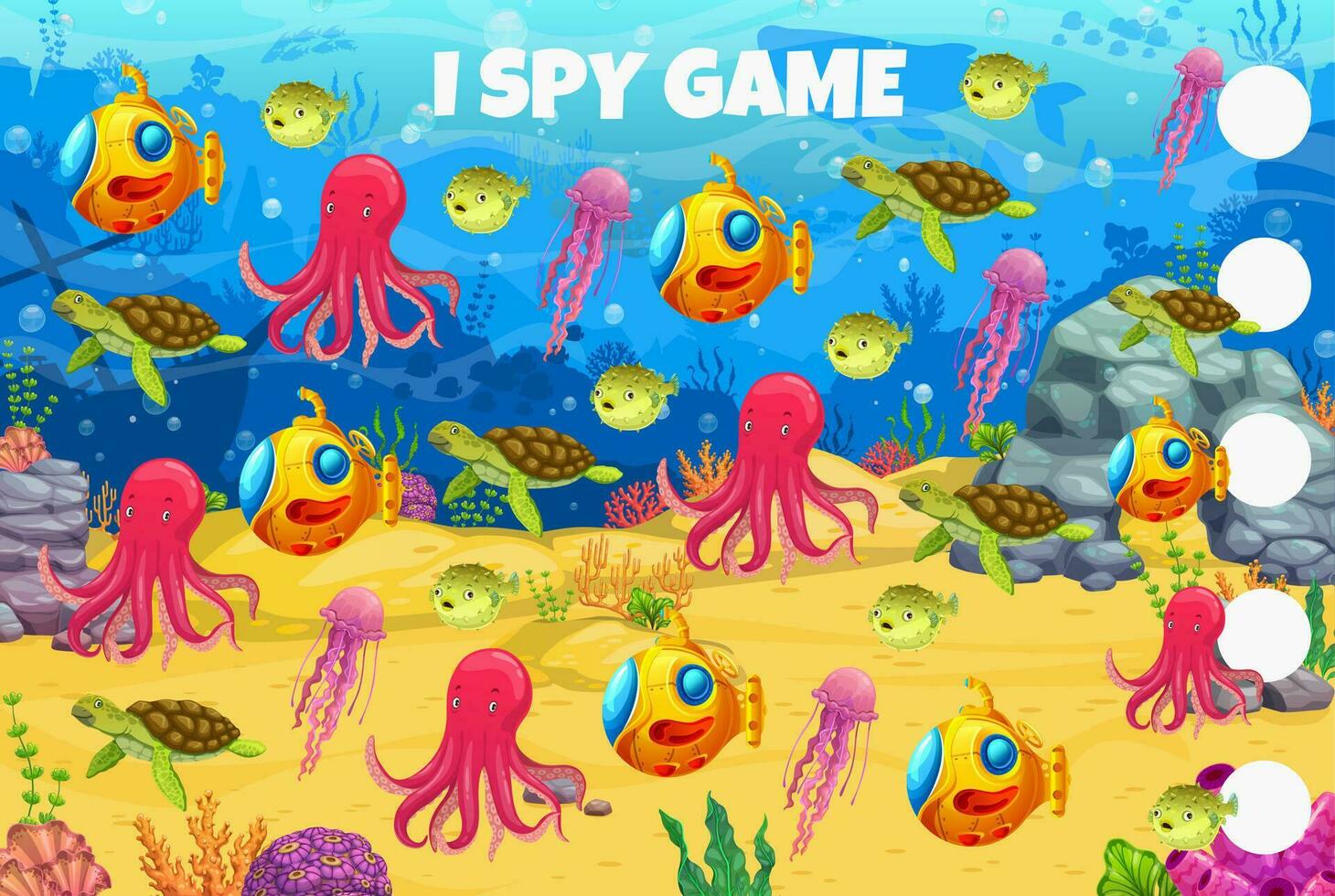 ich Spion Spiel mit Meer Tiere, unter Wasser Landschaft vektor