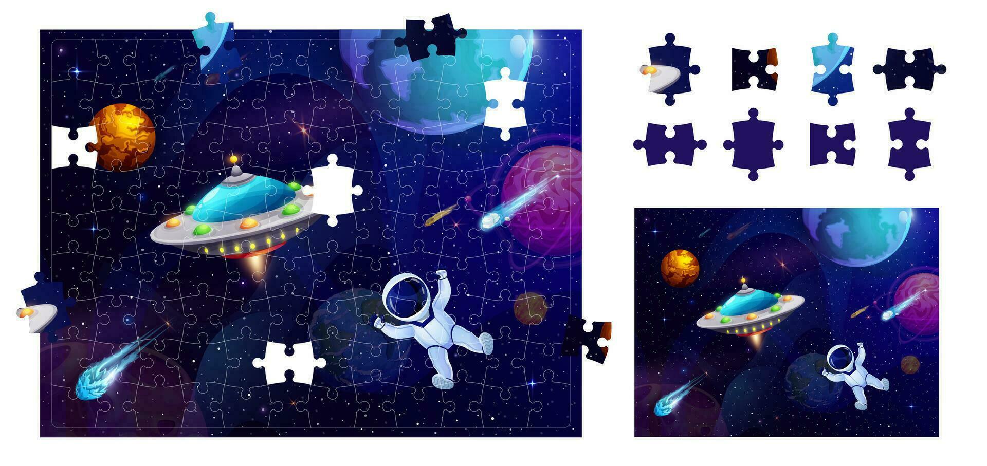 Raum Puzzle Puzzle Spiel Stücke mit Astronaut vektor