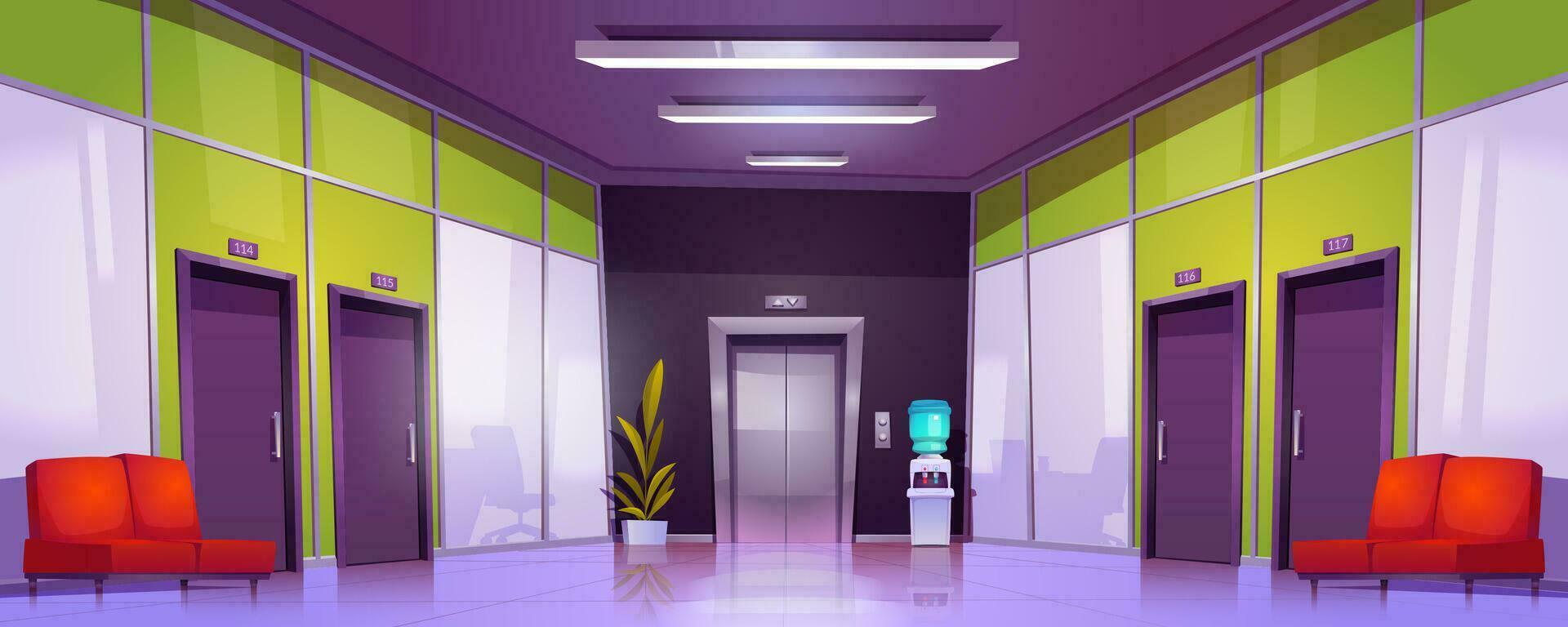 Büro Gang Innere mit Türen und Aufzug vektor