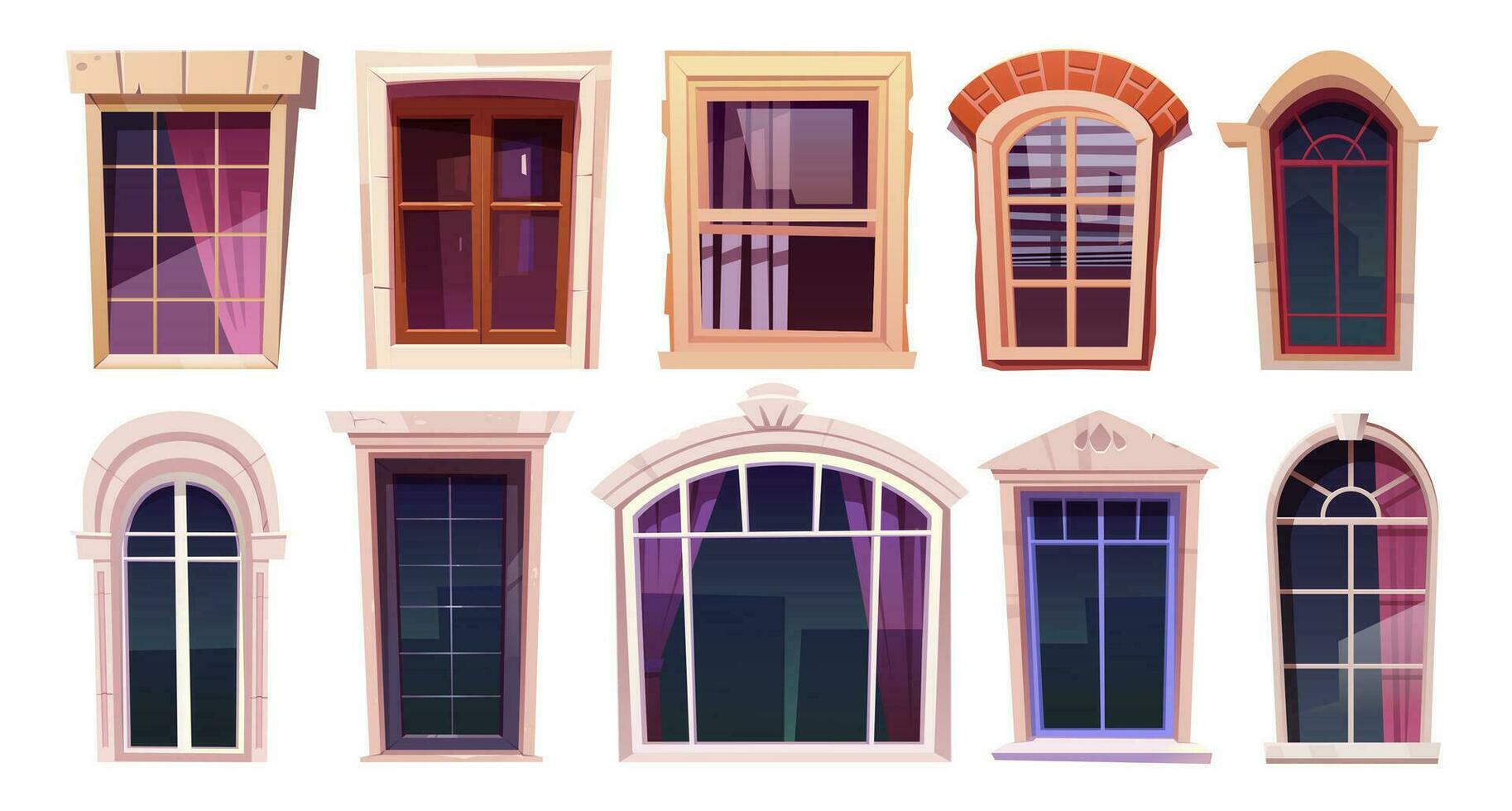 vektor hus glas fönster isolerat tecknad serie uppsättning