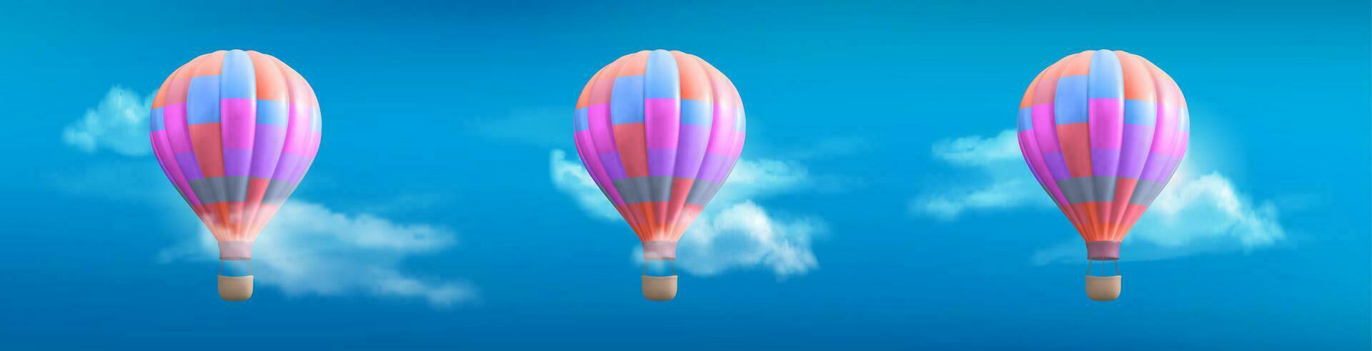 realistisk uppsättning av färgrik varm luft ballonger i himmel vektor