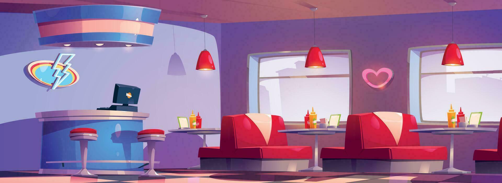 amerikan retro diner interiör med möbel vektor