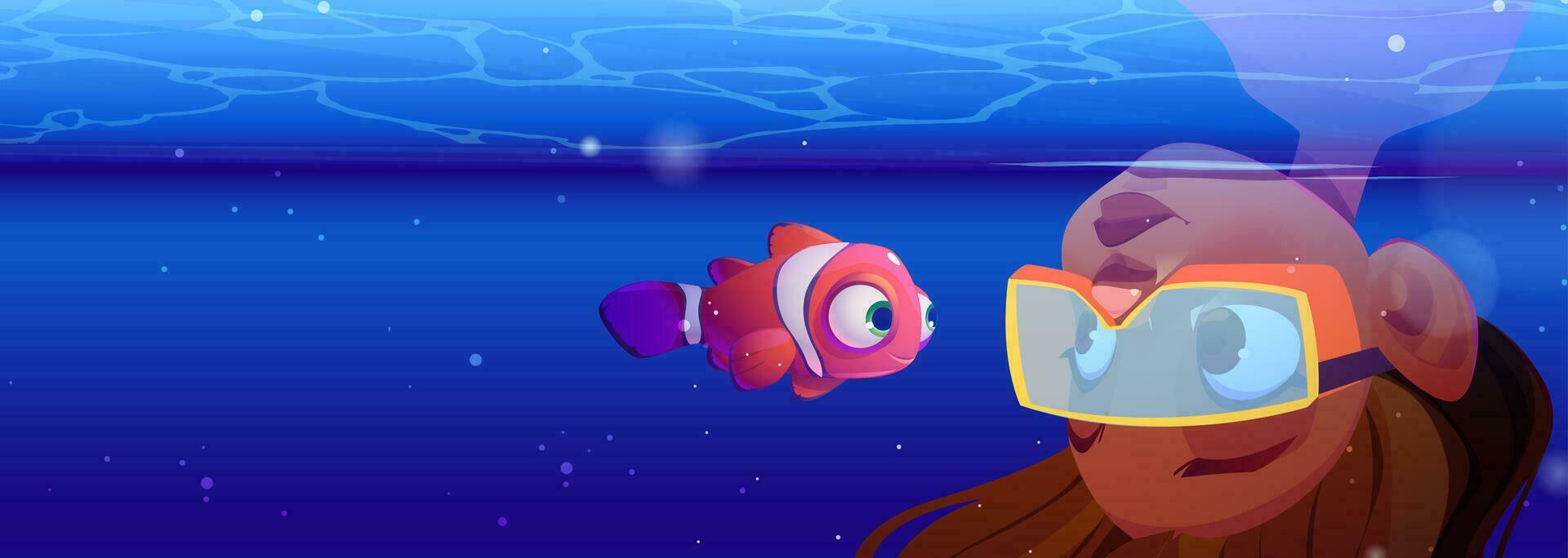 Mädchen Tauchen im Ozean unter Wasser Karikatur Abenteuer vektor