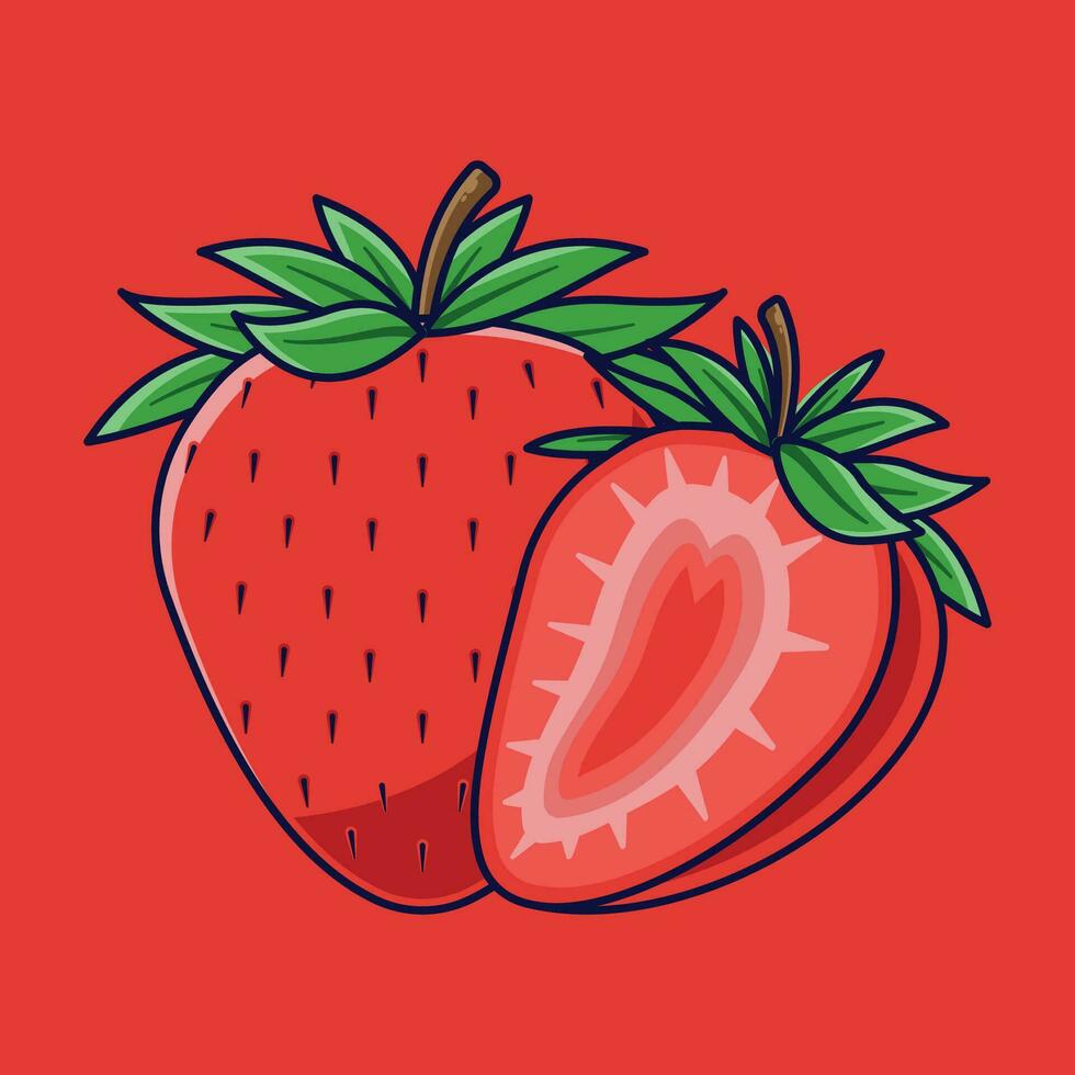 Erdbeere Obst Karikatur Vektor Symbol Illustration. Essen Obst Symbol Konzept isoliert Prämie Vektor. eben Karikatur Stil geeignet zum Netz Landung Buchseite, Banner, Aufkleber, Hintergrund