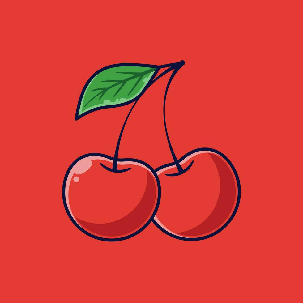körsbär frukt tecknad serie vektor ikon illustration. mat frukt ikon begrepp isolerat premie vektor. platt tecknad serie stil lämplig för webb landning sida, baner, klistermärke, bakgrund