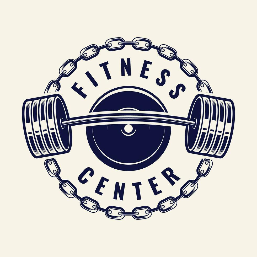 einstellen von Fitness Logo retro Stil. gut zum Fitness Logo, Fitnessstudio Logo. Hantel mit Kette. Vorlage zum Sport Symbol, Symbol, Logo oder andere Branding. modern retro Illustration. vektor