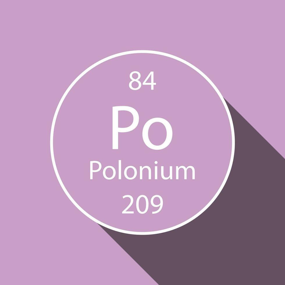 polonium symbol med lång skugga design. kemisk element av de periodisk tabell. vektor illustration.