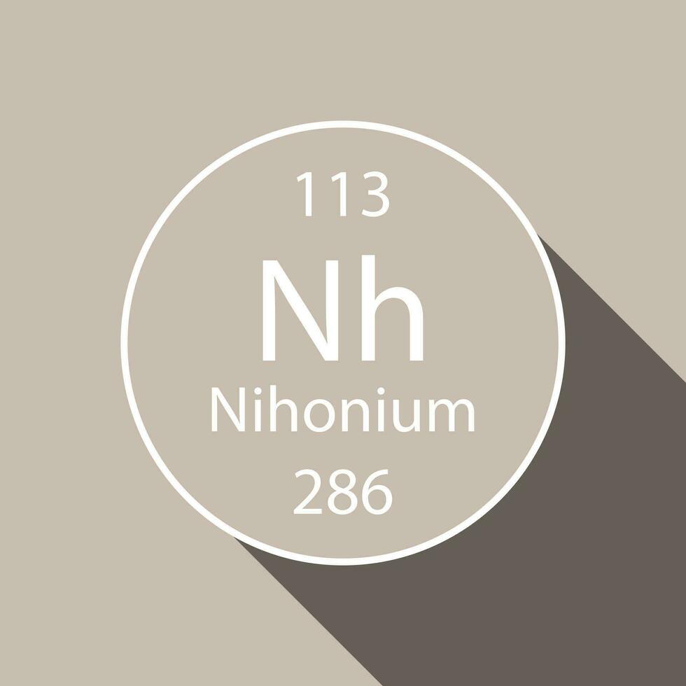 nihonium symbol med lång skugga design. kemisk element av de periodisk tabell. vektor illustration.