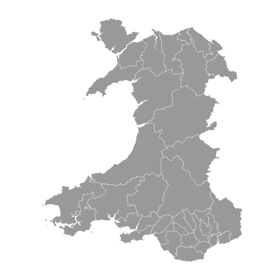 wales grå Karta med distrikt. vektor illustration.