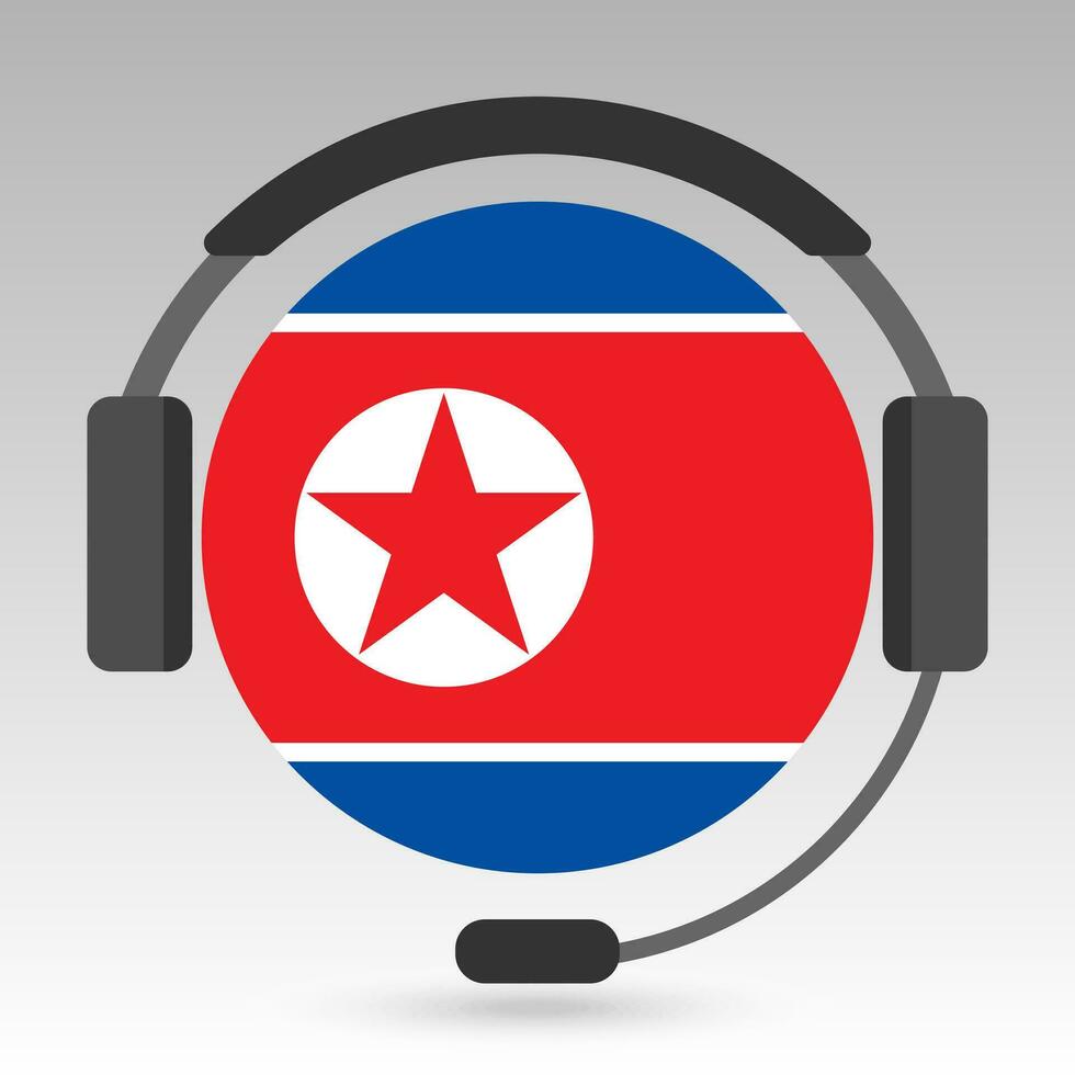 Norden Korea Flagge mit Kopfhörer, Unterstützung unterzeichnen. Vektor Illustration.