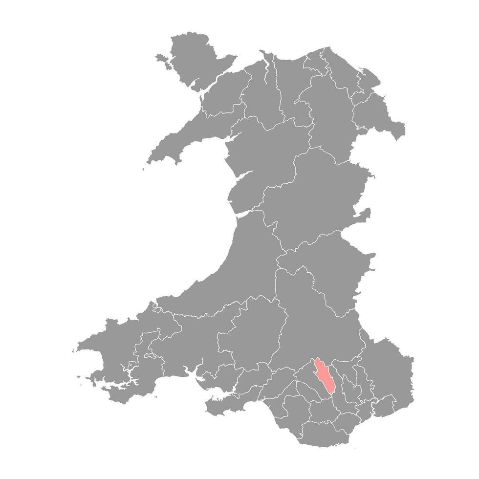 merthyr tydfil grevskap stad Karta, distrikt av Wales. vektor illustration.