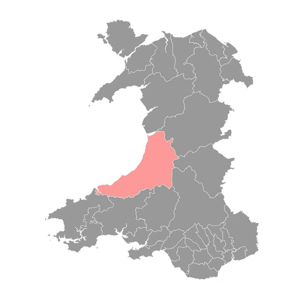 ceredigion Karta, distrikt av Wales. vektor illustration.