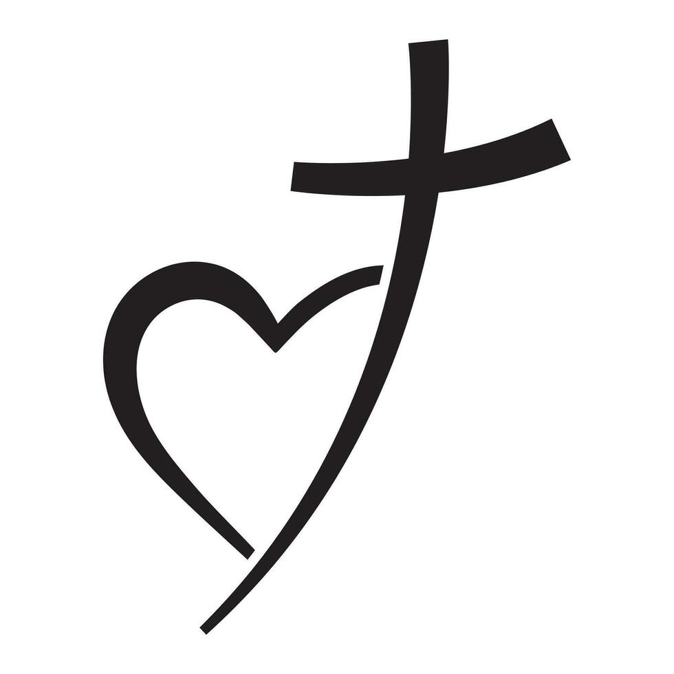 kristen korsa ikon och hjärta form. abstrakt religiös symbol. vektor illustration. kärlek av Gud begrepp.