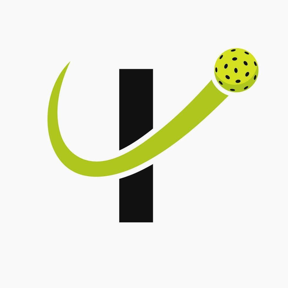 brev jag pickleball logotyp begrepp med rör på sig ättikslag boll symbol. ättikslag boll logotyp vektor