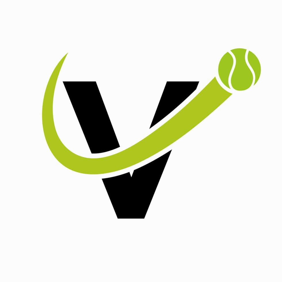 tennis logotyp design på brev v mall. tennis sport akademi, klubb logotyp vektor