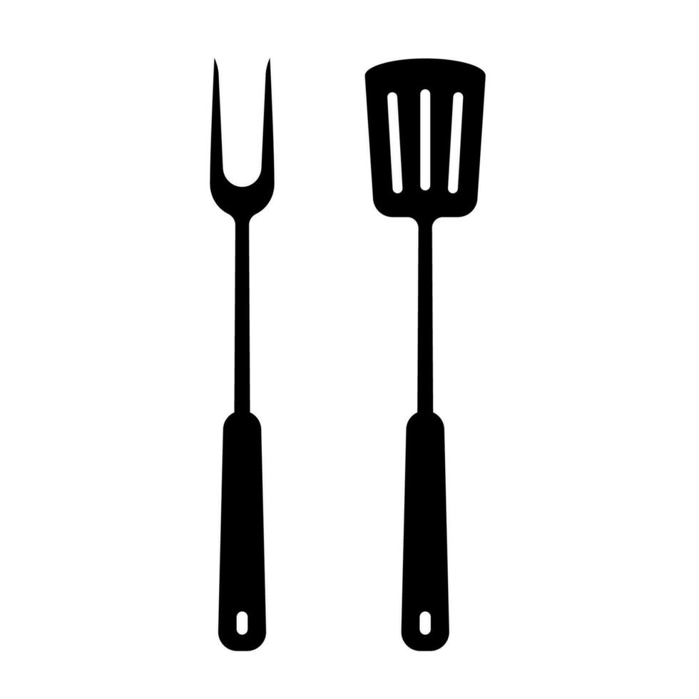 Grill oder Grill Werkzeuge Symbole, Gabel und Spatel Vektor Illustration