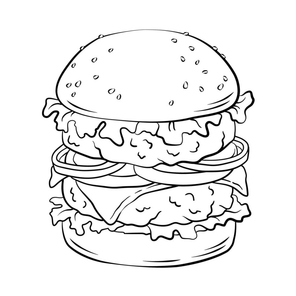 dubbel- hamburgare. hand dragen ostburgare, snabb mat vektor illustration