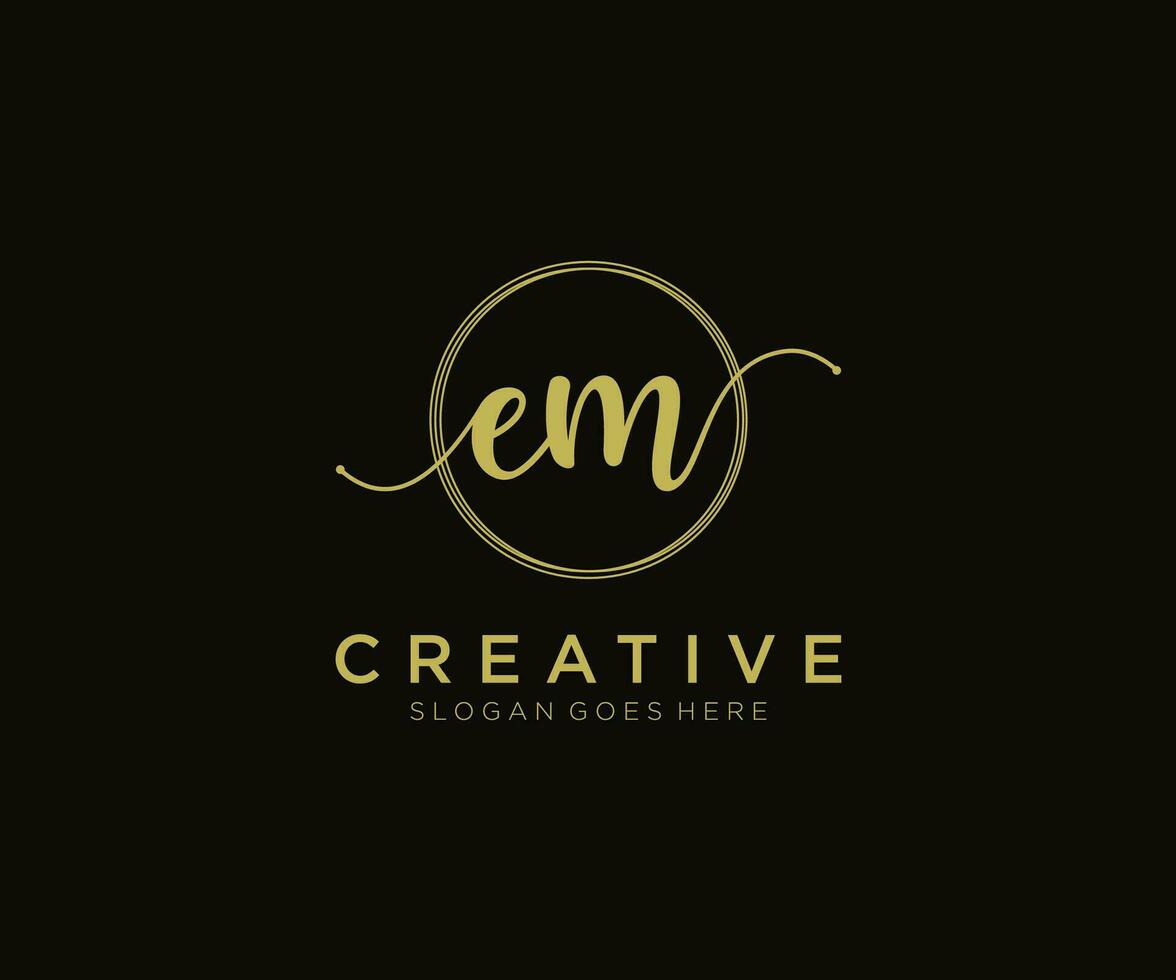 Initial em feminines Logo Schönheitsmonogramm und elegantes Logo-Design, Handschrift-Logo der Erstunterschrift, Hochzeit, Mode, Blumen und Pflanzen mit kreativer Vorlage. vektor