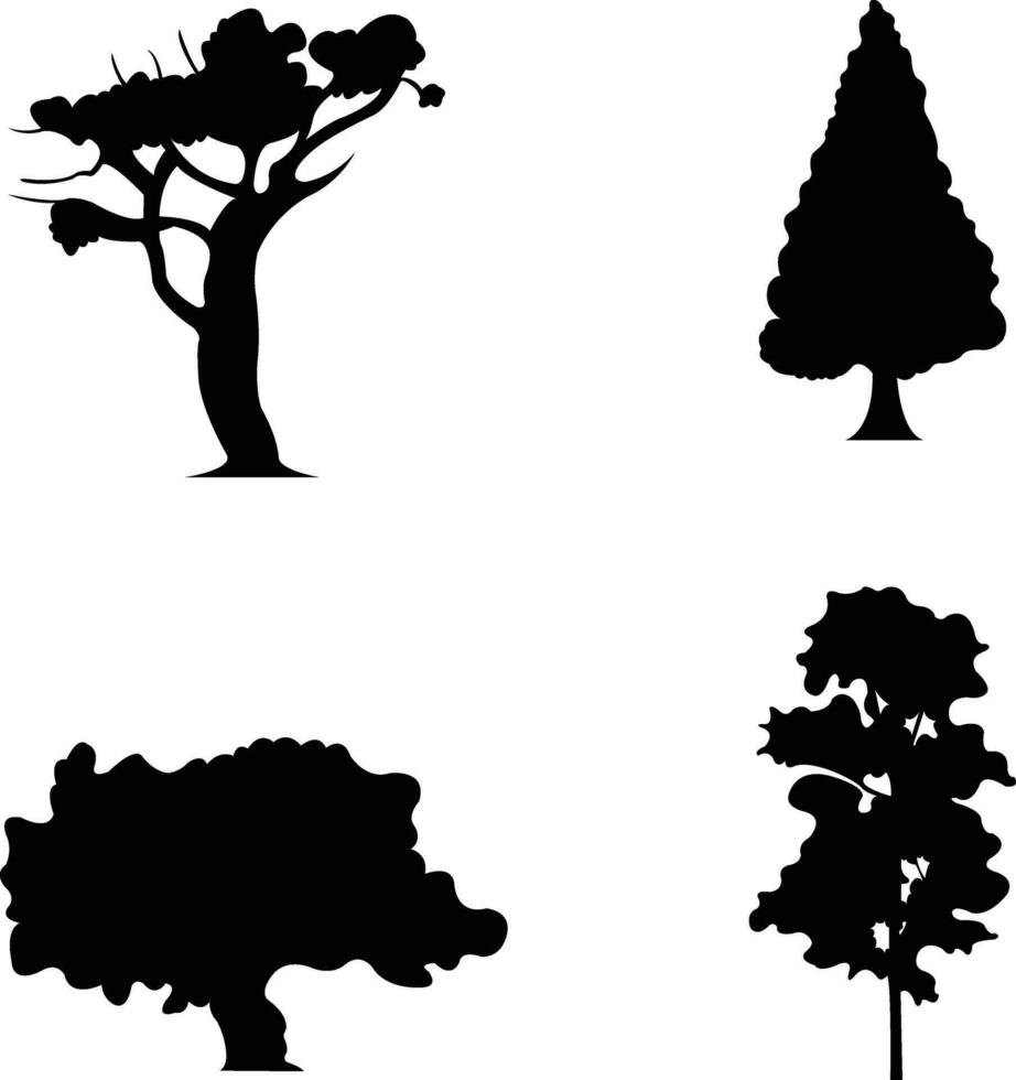 natur träd silhuett. tall skogar och parker av gran.för design dekoration, vektor isolerat natur retro illustration uppsättning