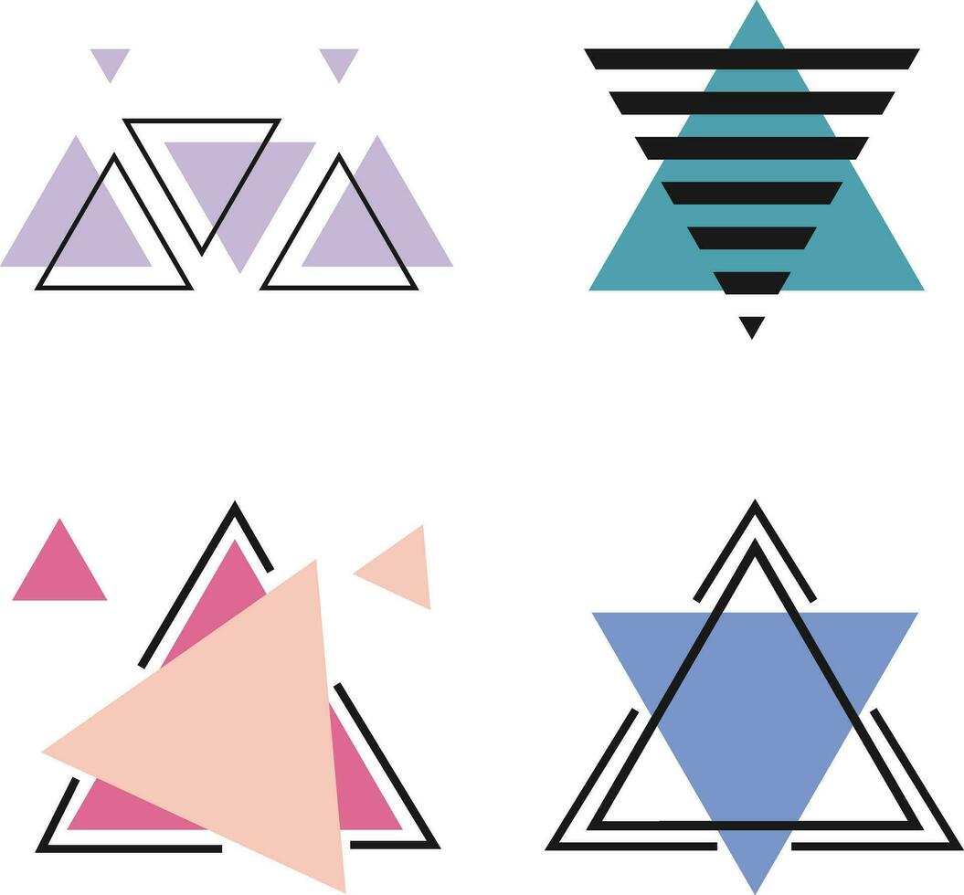 triangel memphis element uppsättning. vektor abstrakt geometrisk linje form grafisk, modern hipster triangel mall färgrik illustration